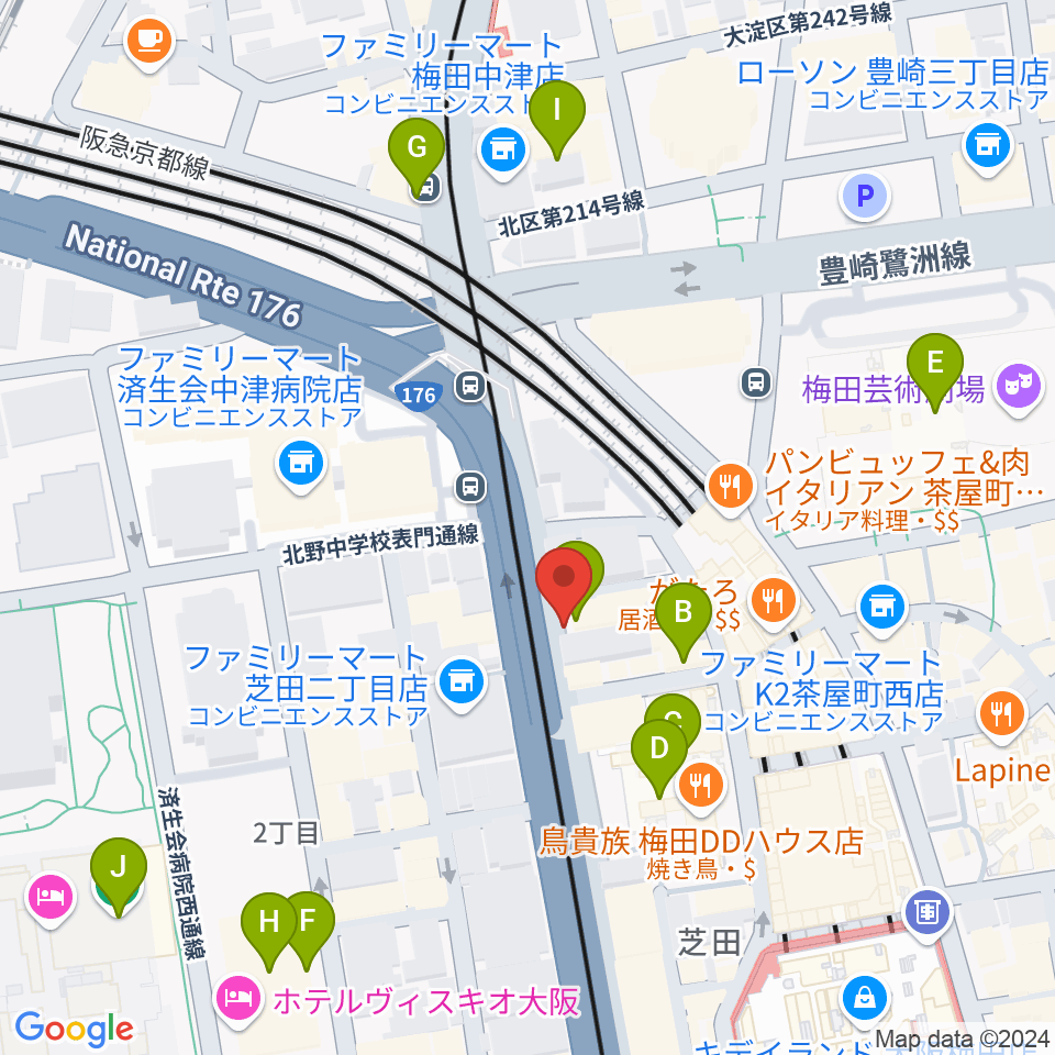 ワタナベ楽器店 大阪店周辺のホテル一覧地図