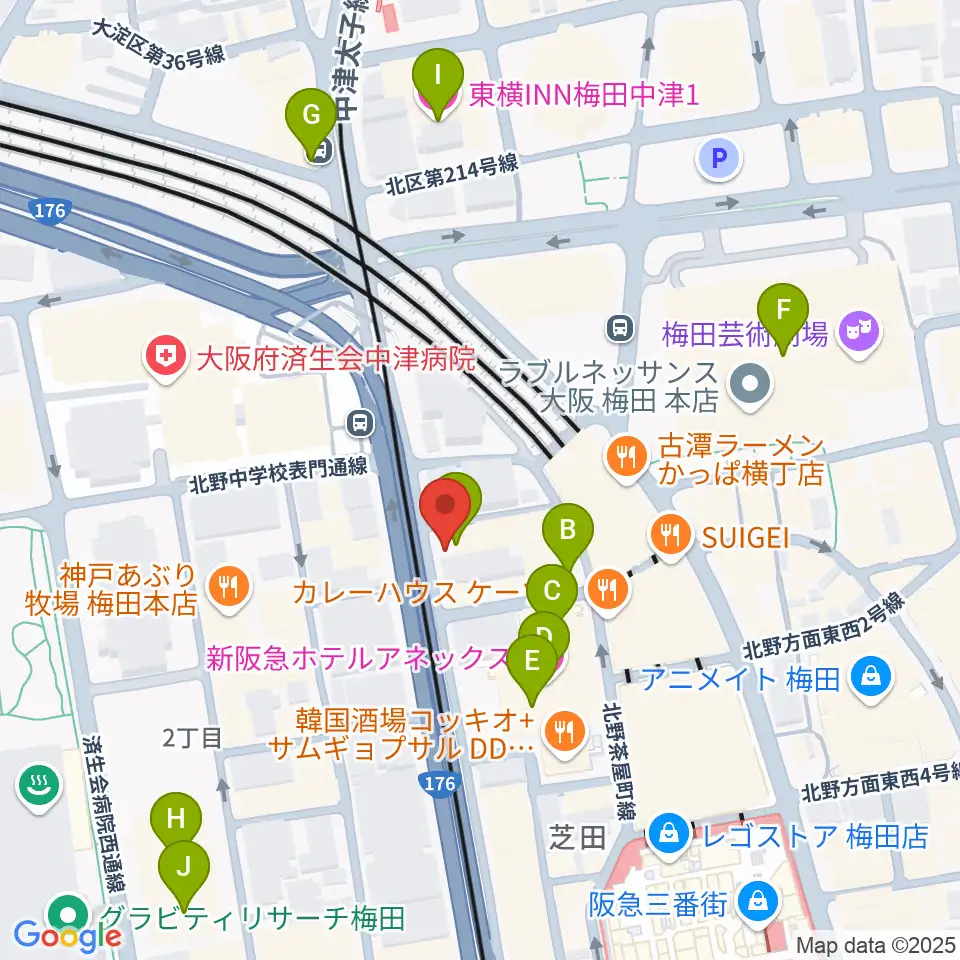 ワタナベ楽器店 大阪店周辺のホテル一覧地図