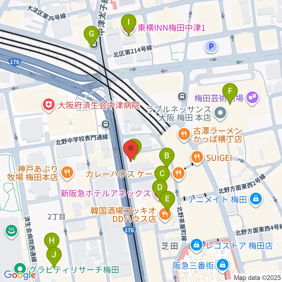 ワタナベ楽器店 大阪店周辺のホテル一覧地図