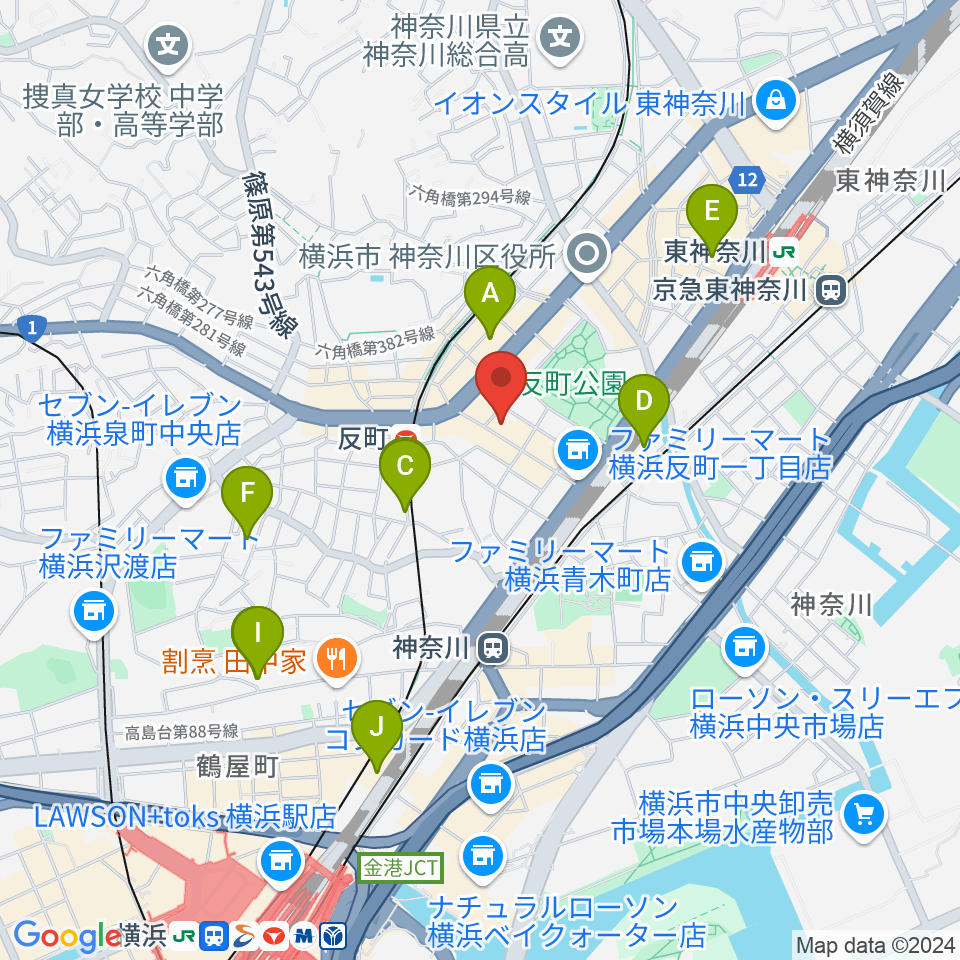 横浜日本屋楽器周辺のホテル一覧地図