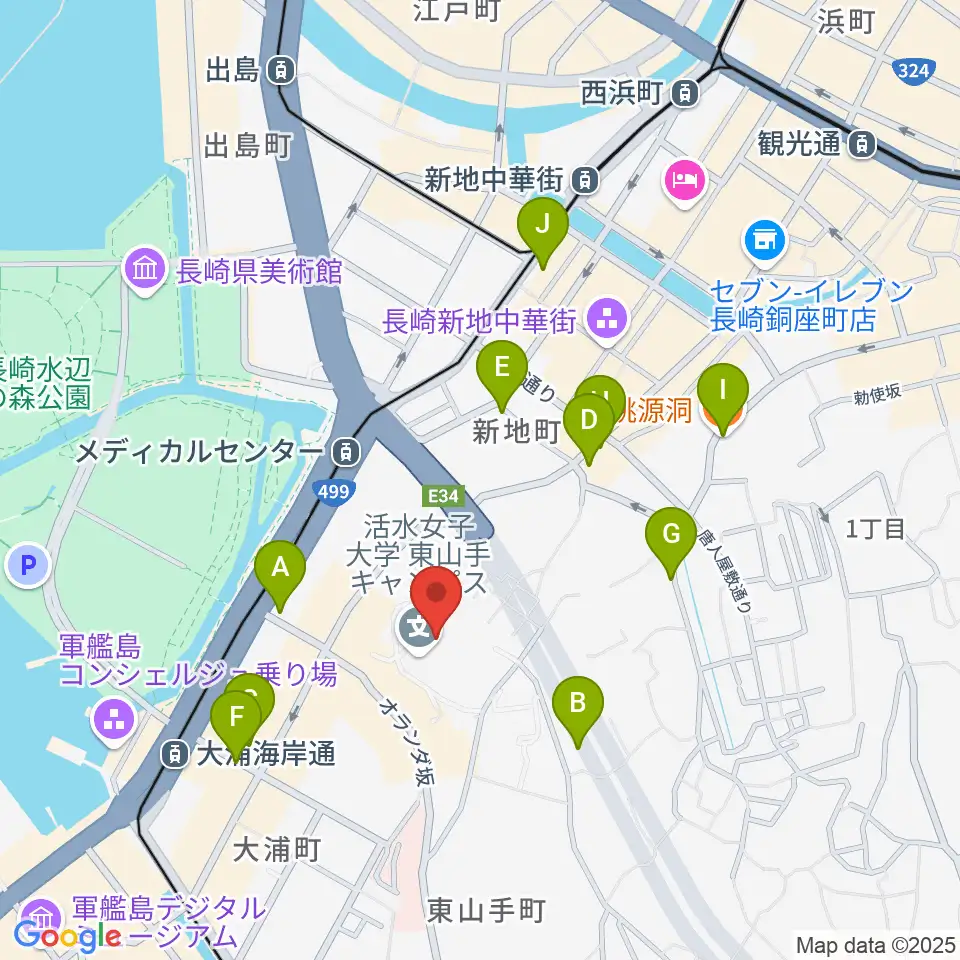 活水女子大学音楽学部周辺のホテル一覧地図
