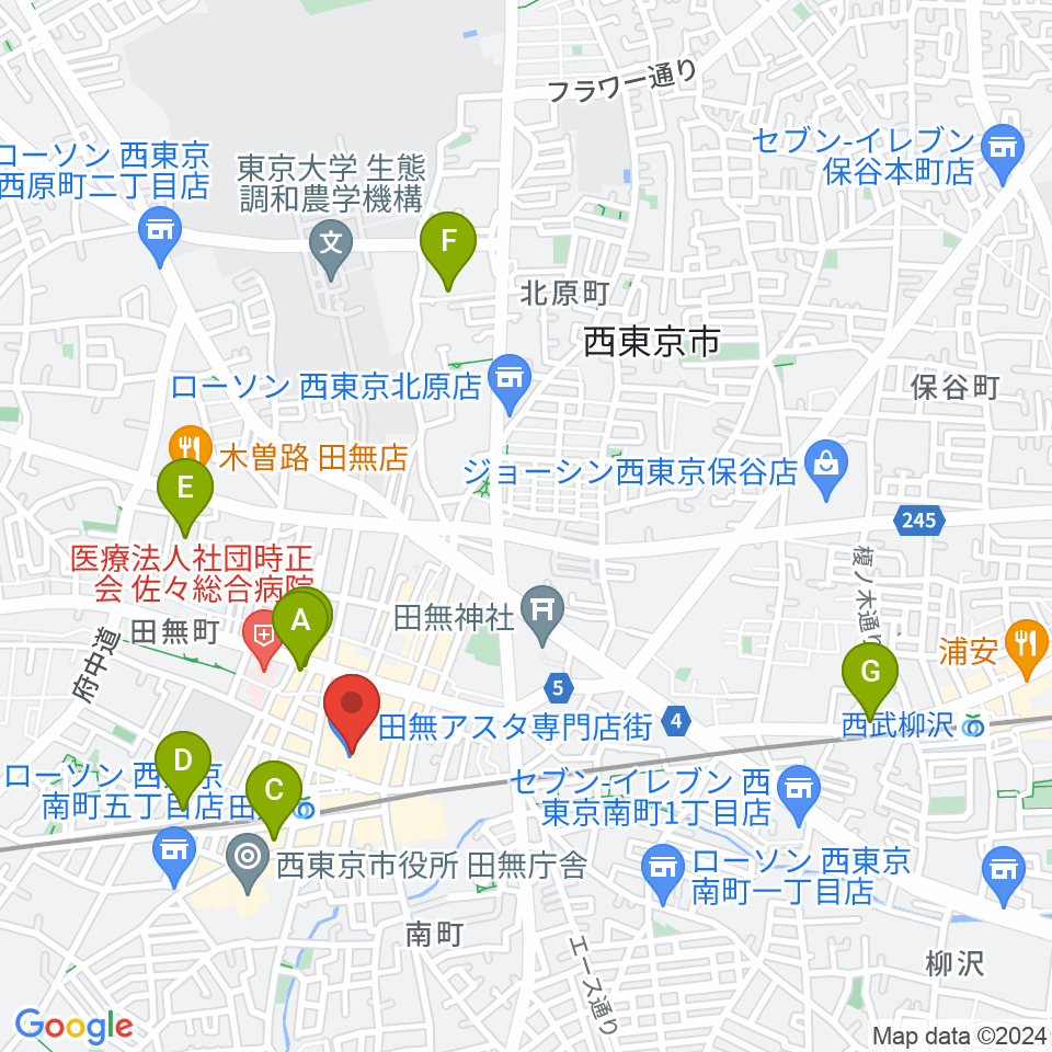 宮地楽器アスタ田無センター周辺のホテル一覧地図