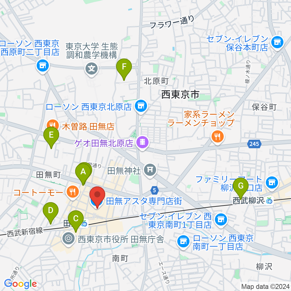 宮地楽器アスタ田無センター周辺のホテル一覧地図