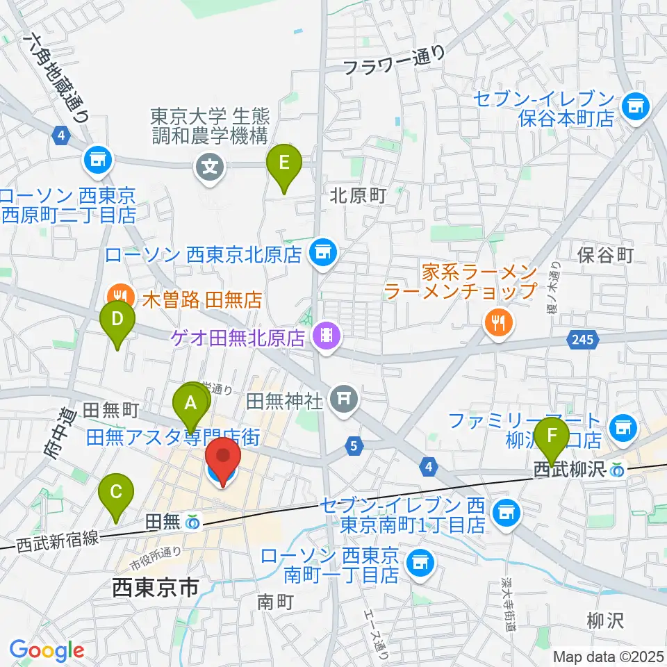 宮地楽器アスタ田無センター周辺のホテル一覧地図