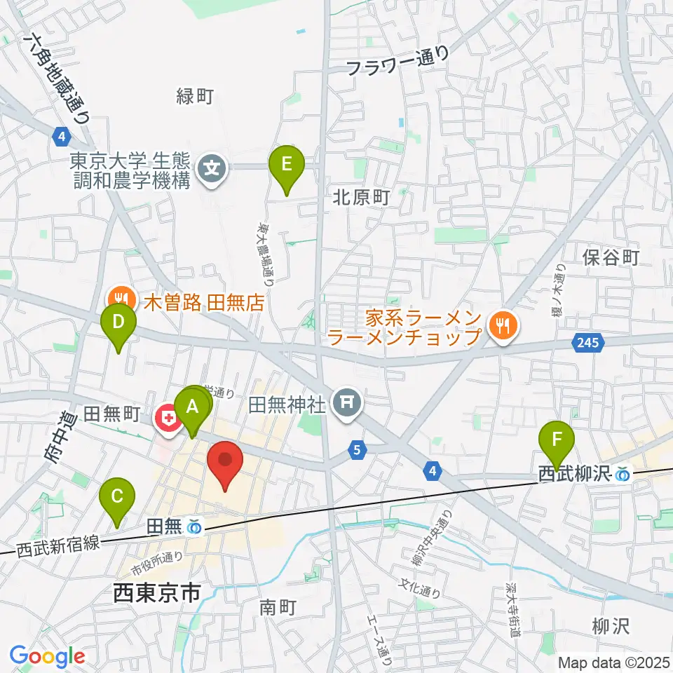 宮地楽器アスタ田無センター周辺のホテル一覧地図