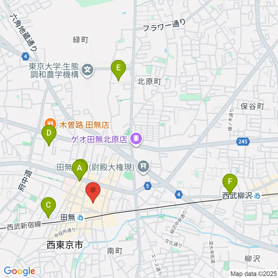 宮地楽器アスタ田無センター周辺のホテル一覧地図