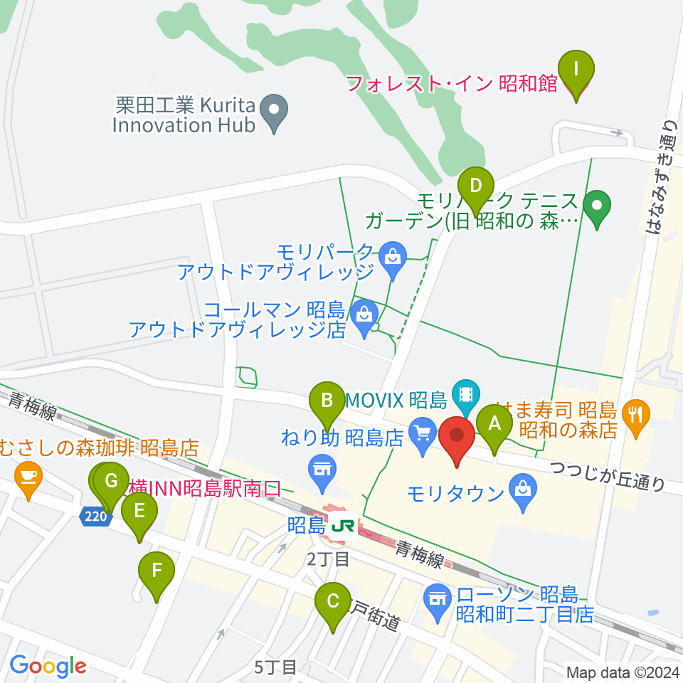 宮地楽器 昭島モリタウンセンター周辺のホテル一覧地図