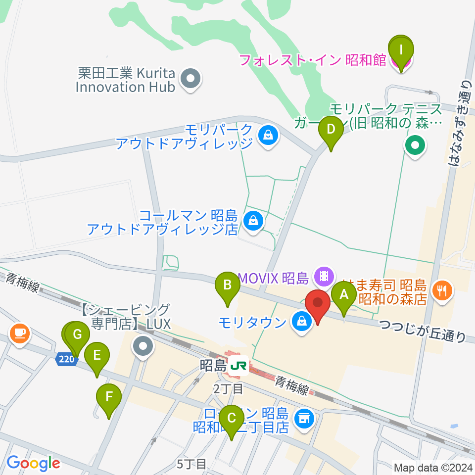 宮地楽器 昭島モリタウンセンター周辺のホテル一覧地図