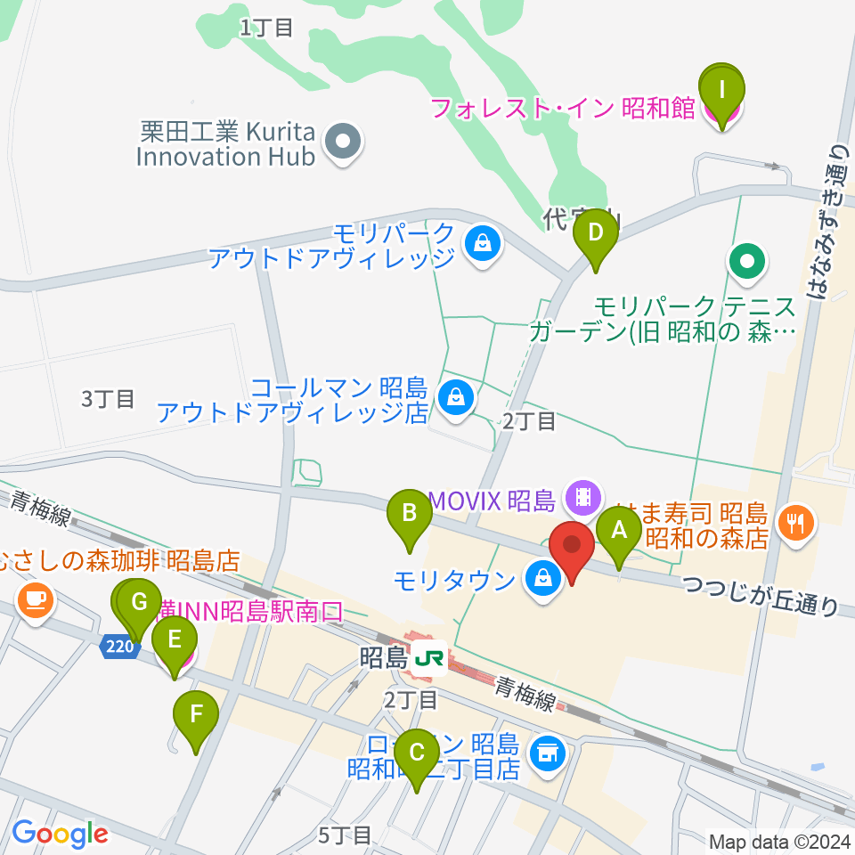 宮地楽器 昭島モリタウンセンター周辺のホテル一覧地図