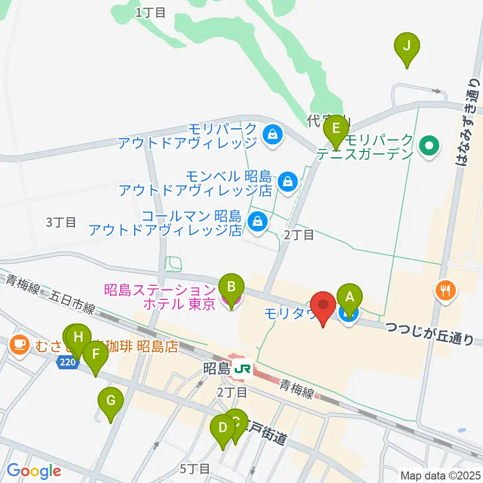 宮地楽器 昭島モリタウンセンター周辺のホテル一覧地図
