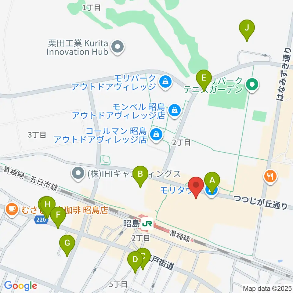 宮地楽器 昭島モリタウンセンター周辺のホテル一覧地図