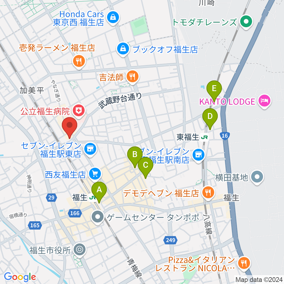 宮地楽器 福生センター周辺のホテル一覧地図