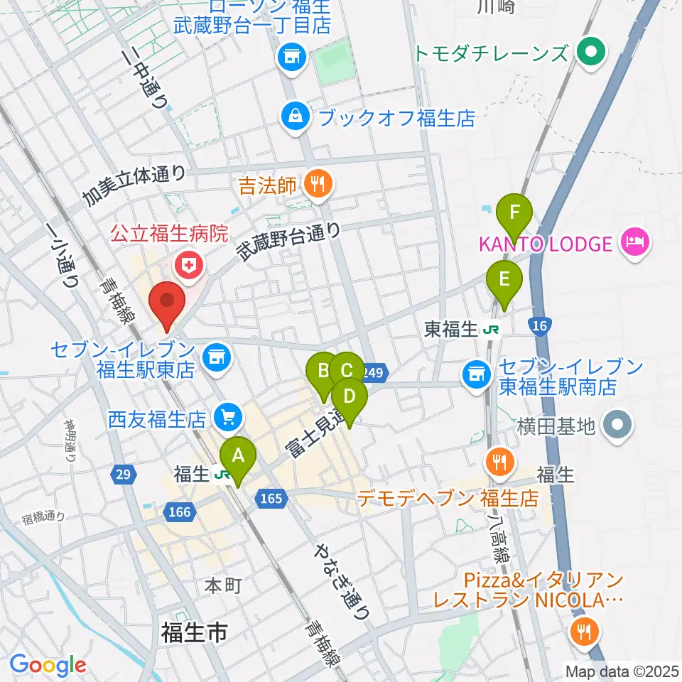 宮地楽器 福生センター周辺のホテル一覧地図