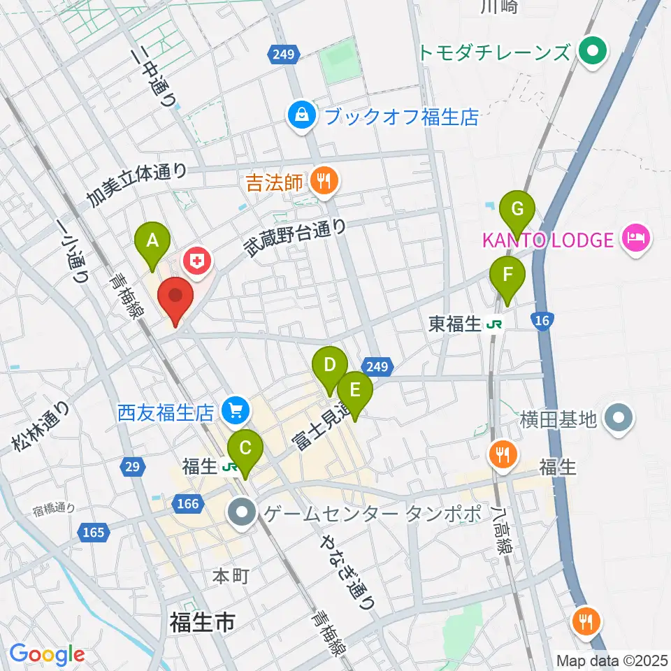 宮地楽器 福生センター周辺のホテル一覧地図