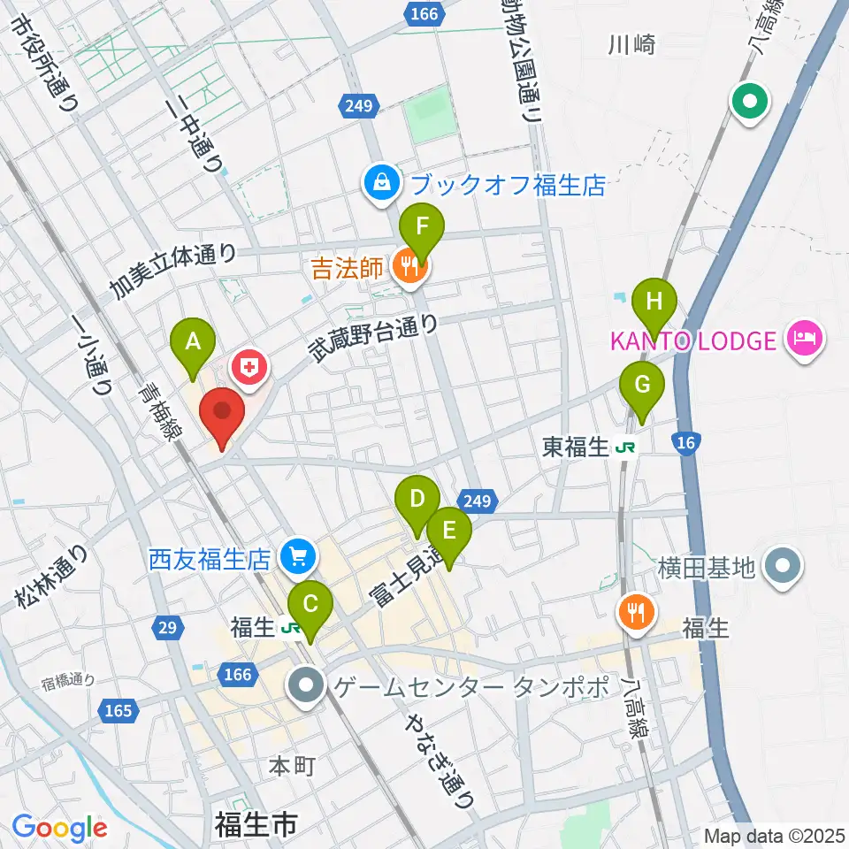 宮地楽器 福生センター周辺のホテル一覧地図