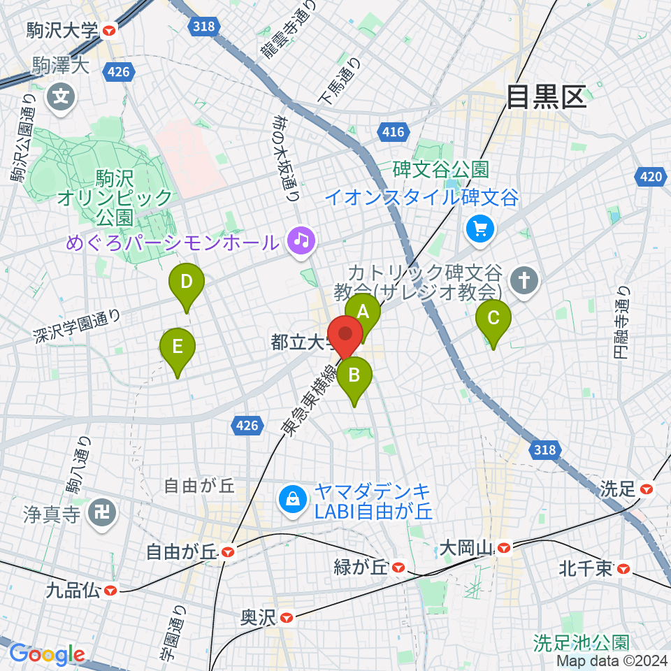 宮地楽器 都立大（目黒）センター周辺のホテル一覧地図