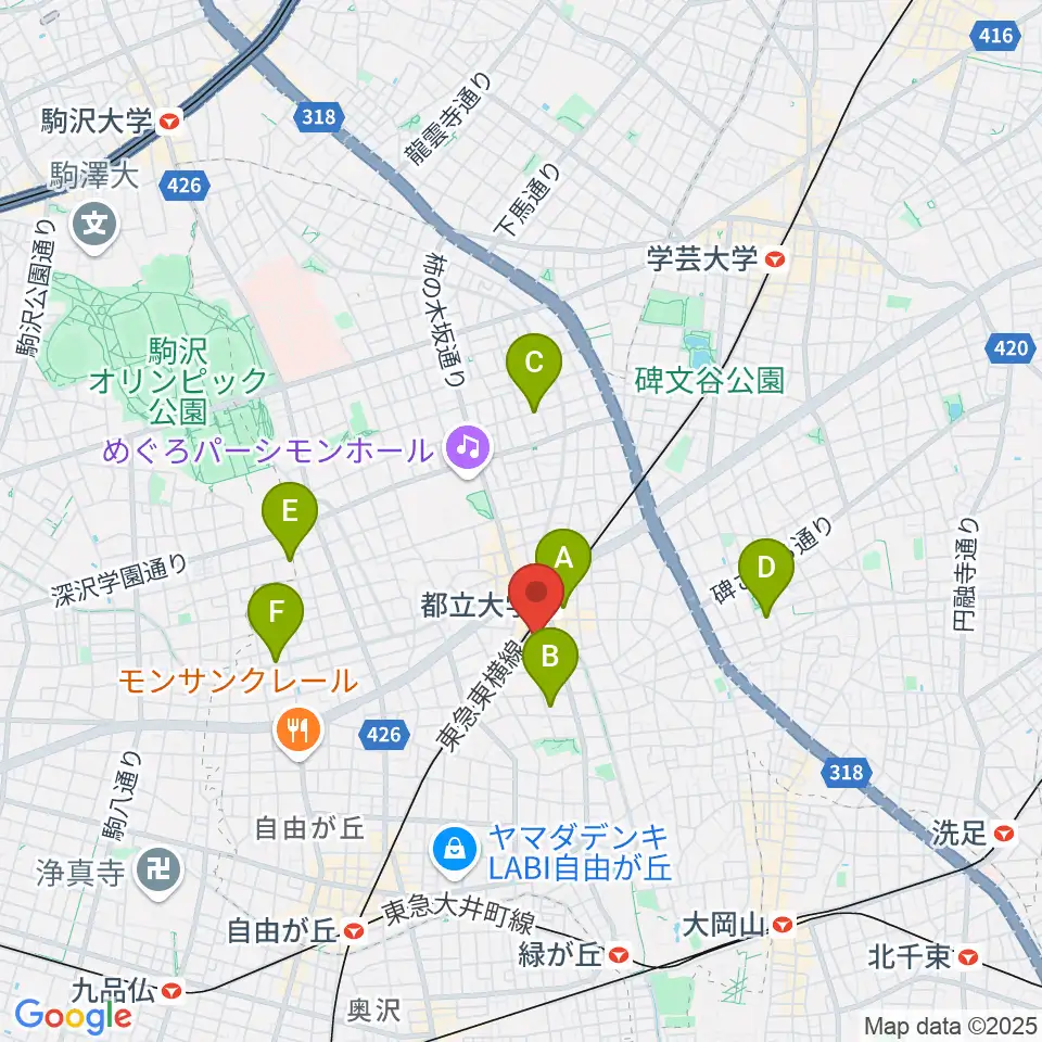 宮地楽器 都立大(目黒)センター周辺のホテル一覧地図