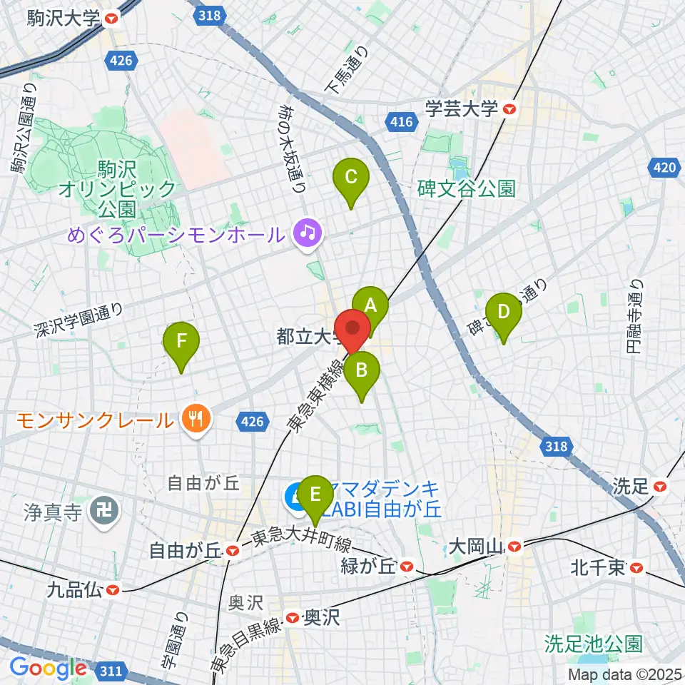 宮地楽器 都立大(目黒)センター周辺のホテル一覧地図
