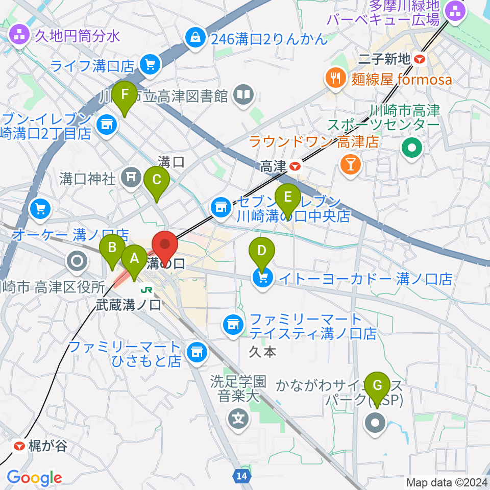 川上楽器 溝ノ口センター周辺のホテル一覧地図