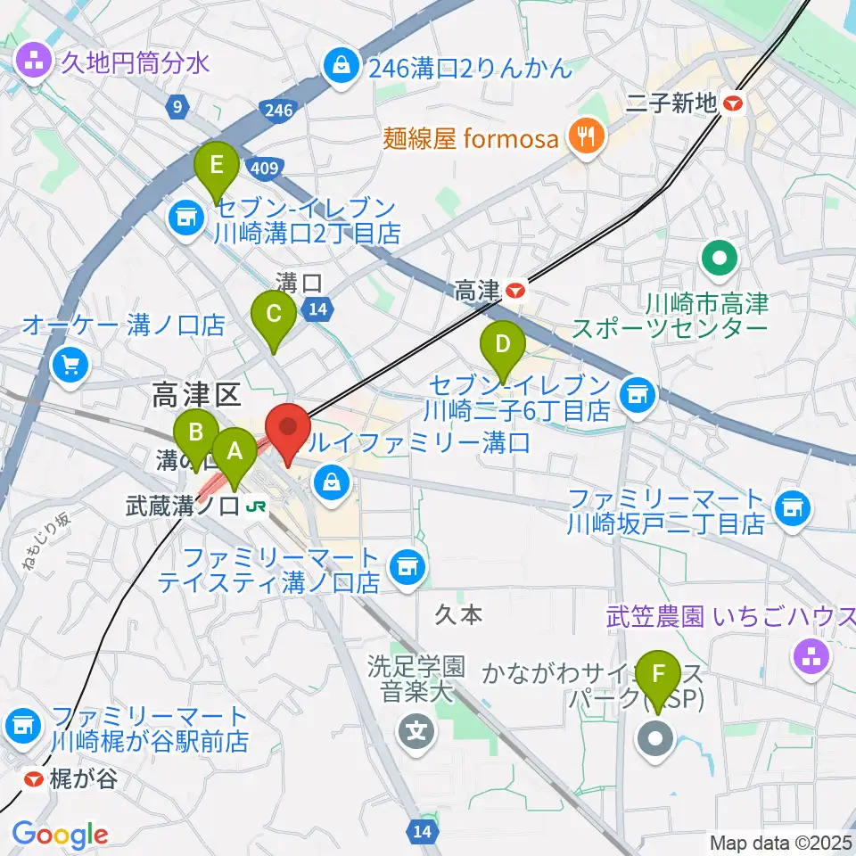 川上楽器 溝ノ口センター周辺のホテル一覧地図