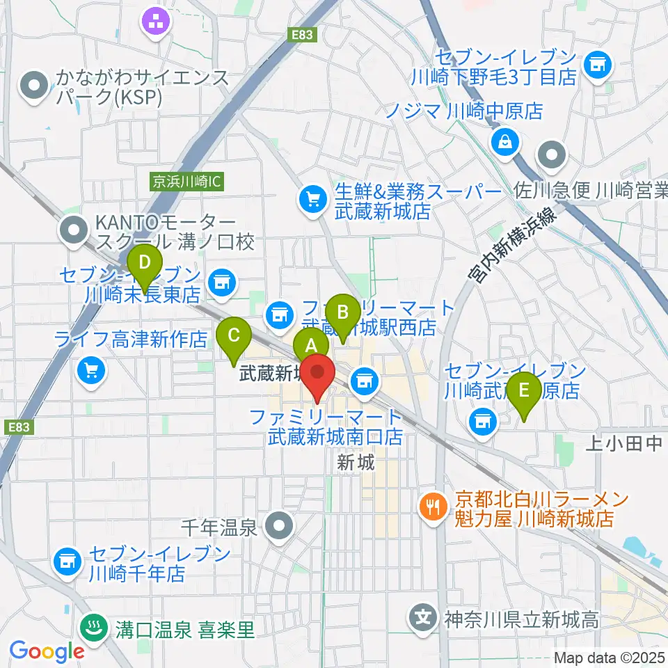 川上楽器 新城センター周辺のホテル一覧地図
