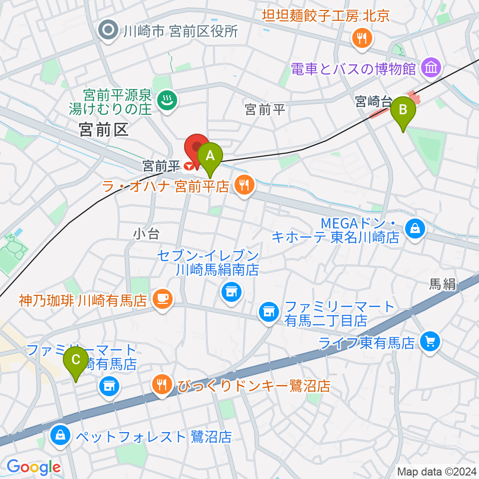 川上楽器 宮前平センター周辺のホテル一覧地図