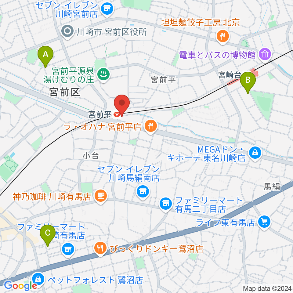 川上楽器 宮前平センター周辺のホテル一覧地図