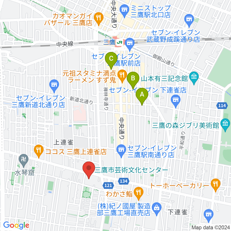 三鷹市芸術文化センター 音楽練習室周辺のホテル一覧地図