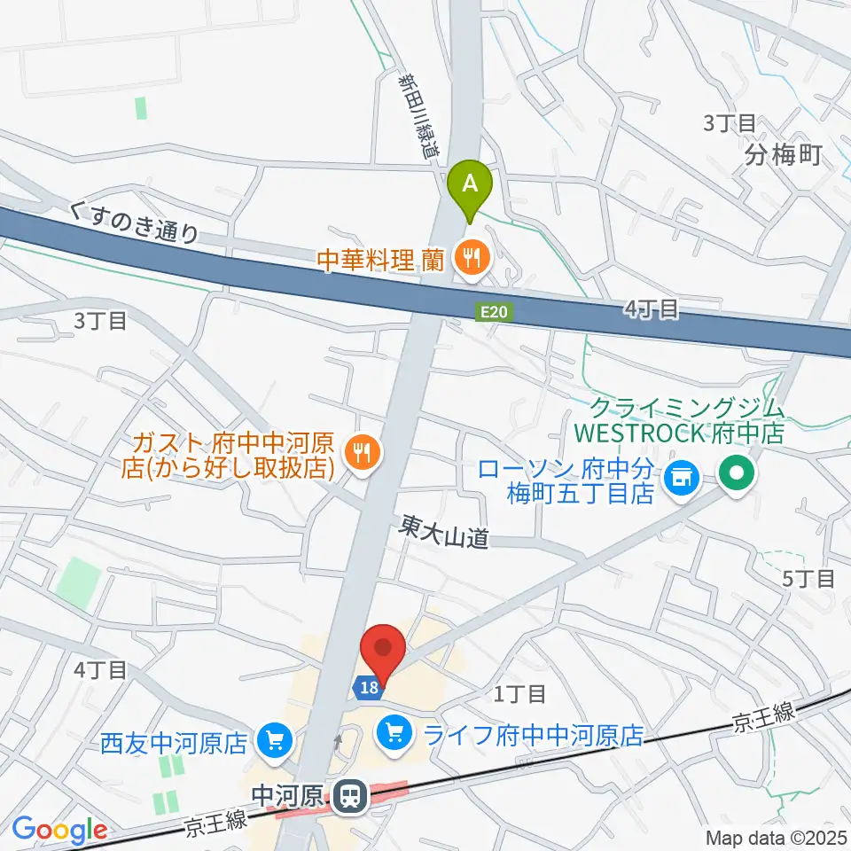 宮地楽器 中河原センター練習室周辺のホテル一覧地図