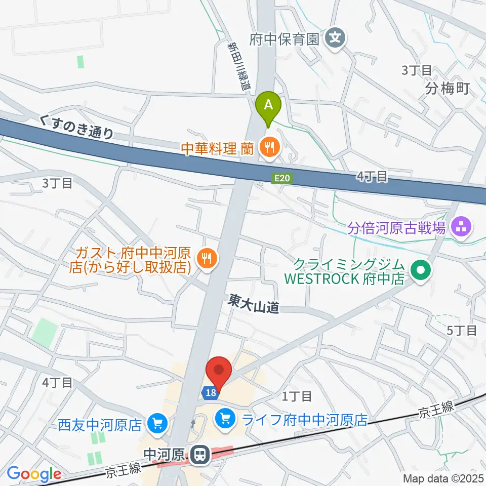 宮地楽器 中河原センター練習室周辺のホテル一覧地図