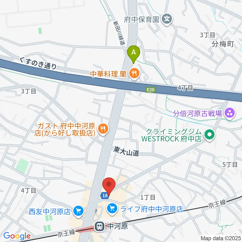 宮地楽器 中河原センター練習室周辺のホテル一覧地図