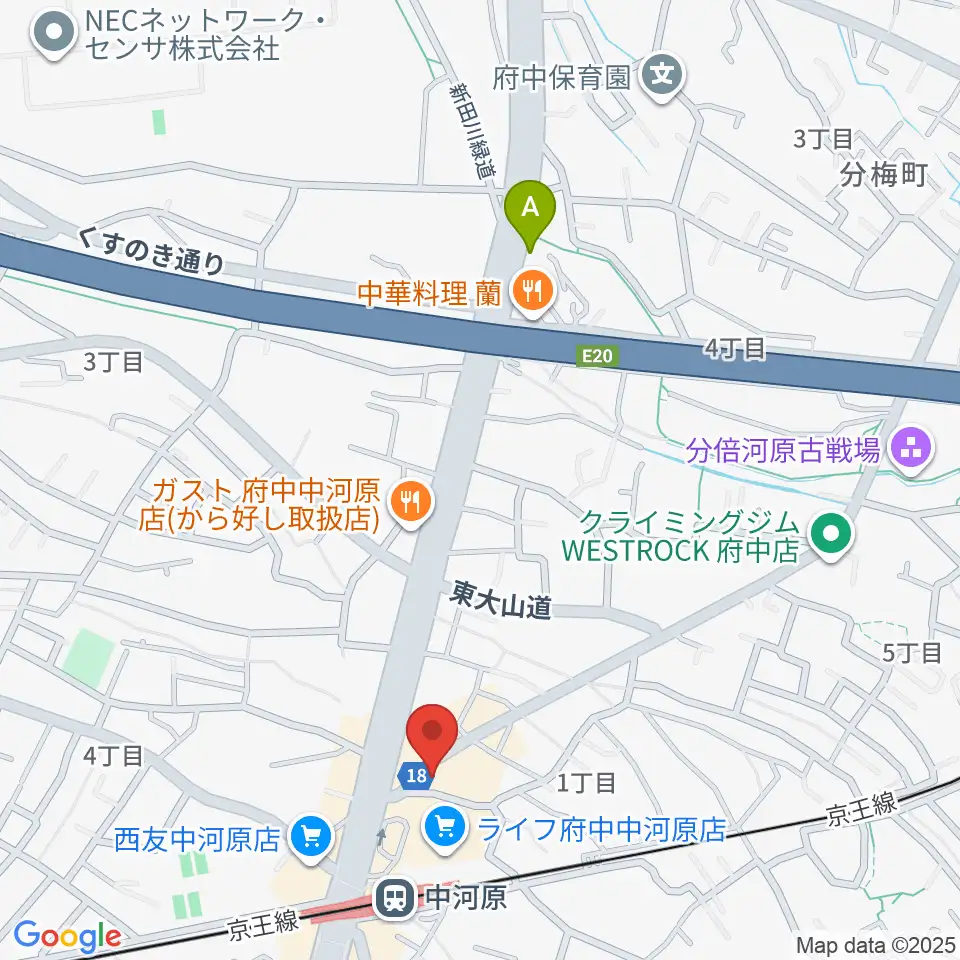 宮地楽器 中河原センター練習室周辺のホテル一覧地図