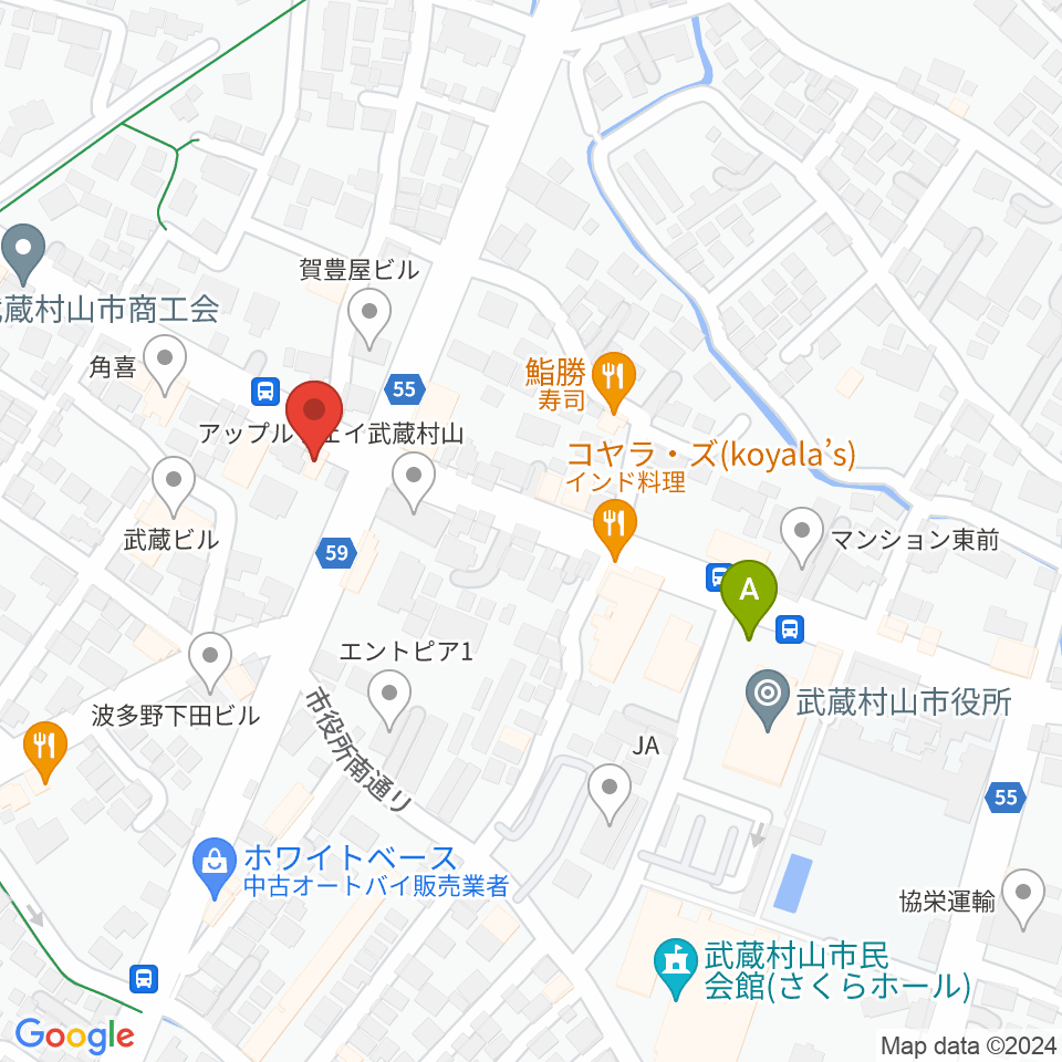 宮地楽器 武蔵村山センター練習室周辺のホテル一覧地図