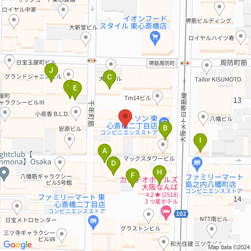 P4 STUDIO東心斎橋店周辺のホテル一覧地図
