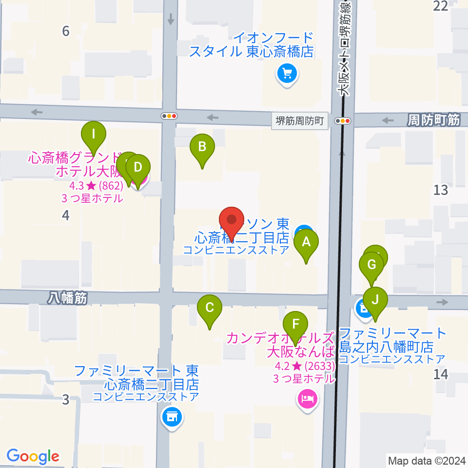 P4 STUDIO東心斎橋店周辺のホテル一覧地図