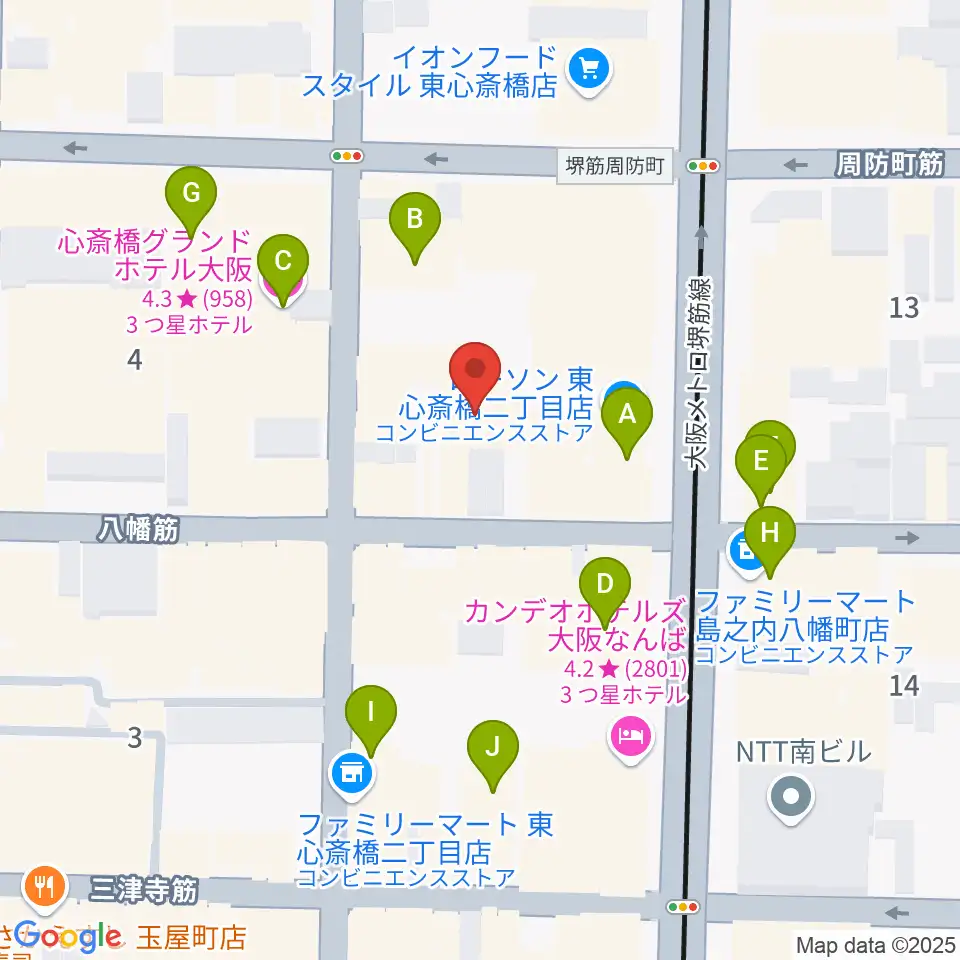 P4 STUDIO東心斎橋店周辺のホテル一覧地図
