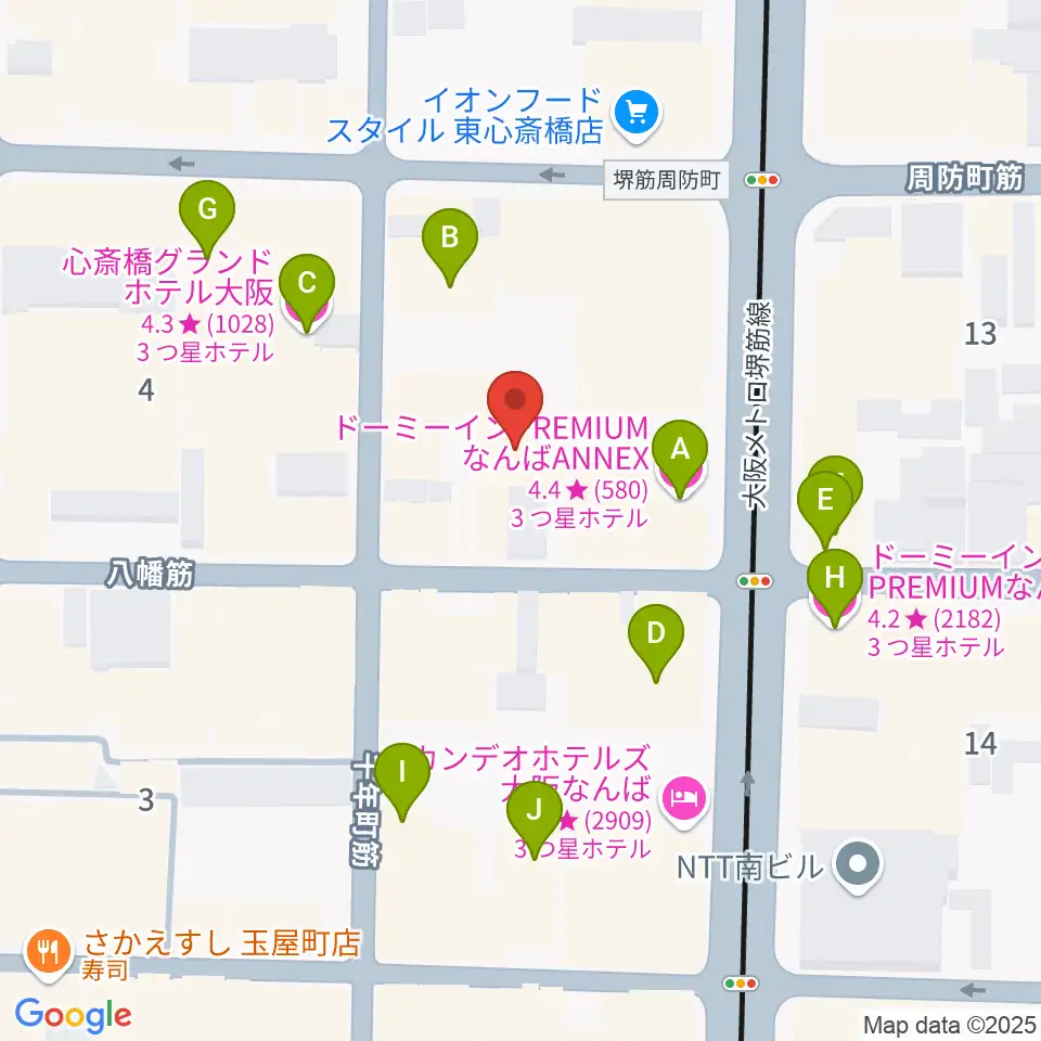 P4 STUDIO東心斎橋店周辺のホテル一覧地図