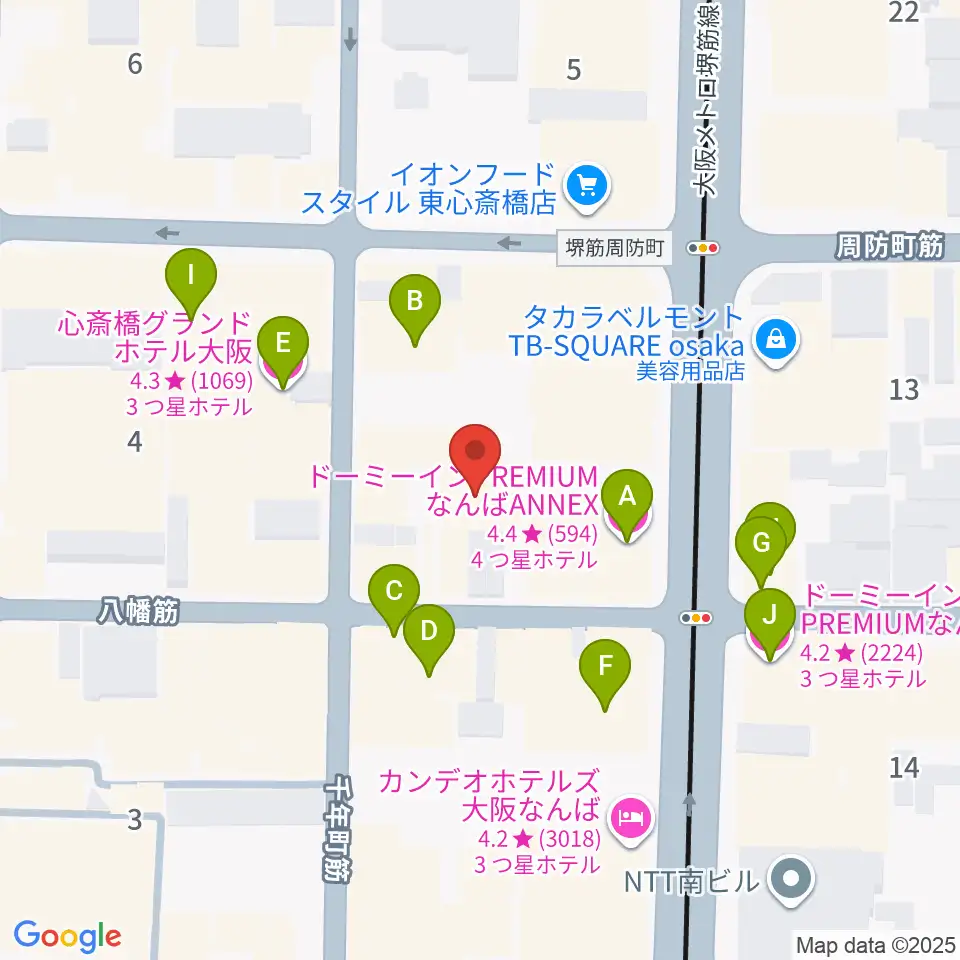P4 STUDIO東心斎橋店周辺のホテル一覧地図