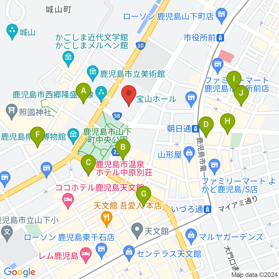 宝山ホール周辺のホテル一覧地図