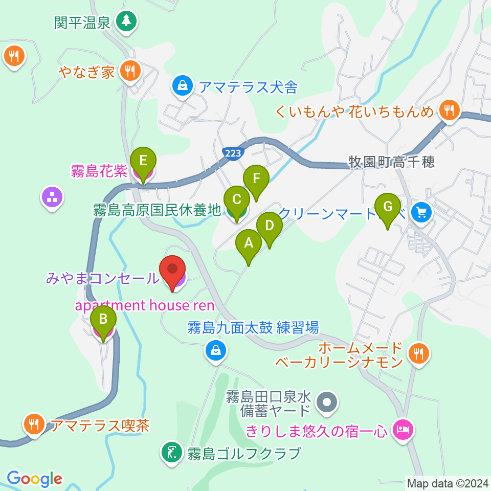 みやまコンセール 練習室周辺のホテル一覧地図