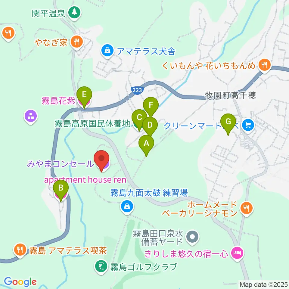 みやまコンセール 練習室周辺のホテル一覧地図