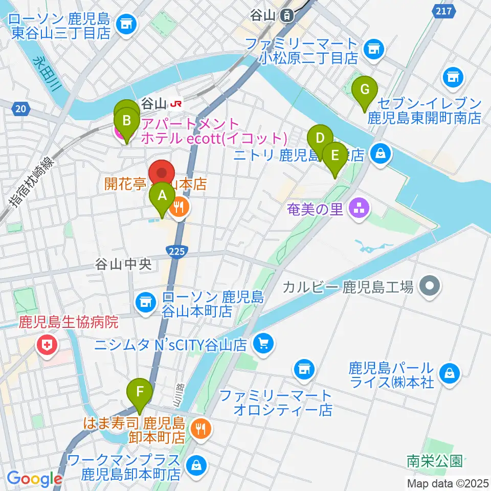 谷山サザンホール周辺のホテル一覧地図