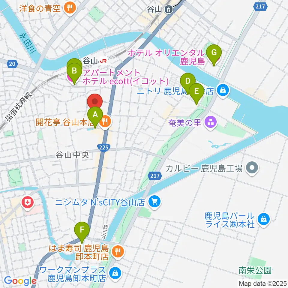 谷山サザンホール周辺のホテル一覧地図