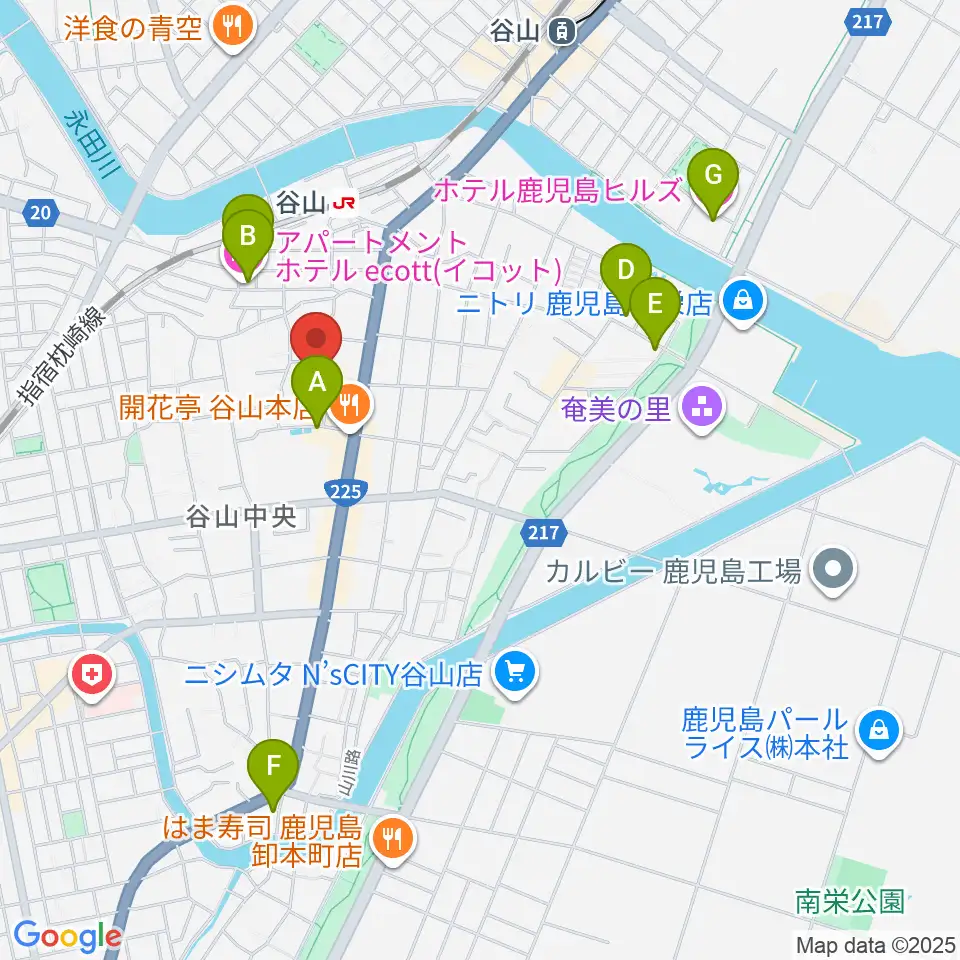 谷山サザンホール周辺のホテル一覧地図