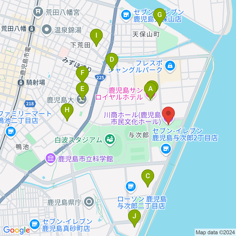 川商ホール周辺のホテル一覧地図