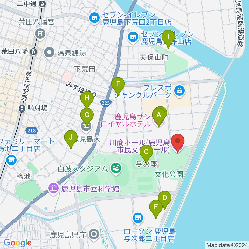 川商ホール周辺のホテル一覧地図