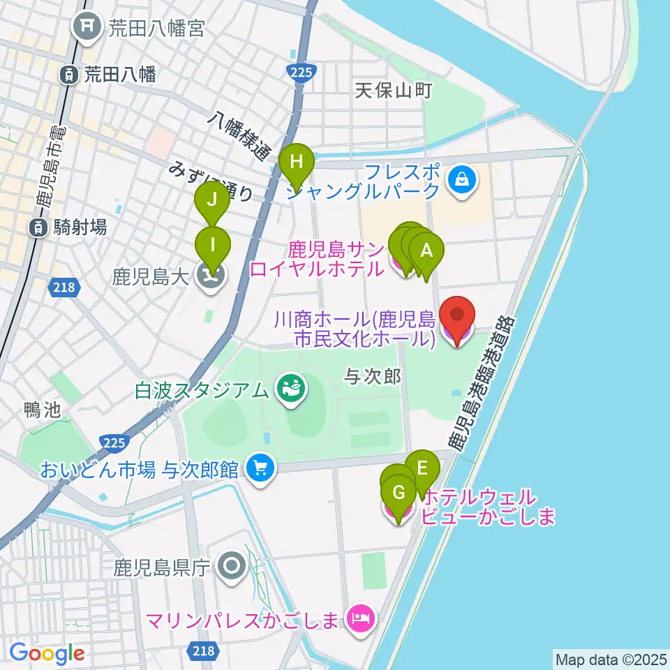 川商ホール周辺のホテル一覧地図