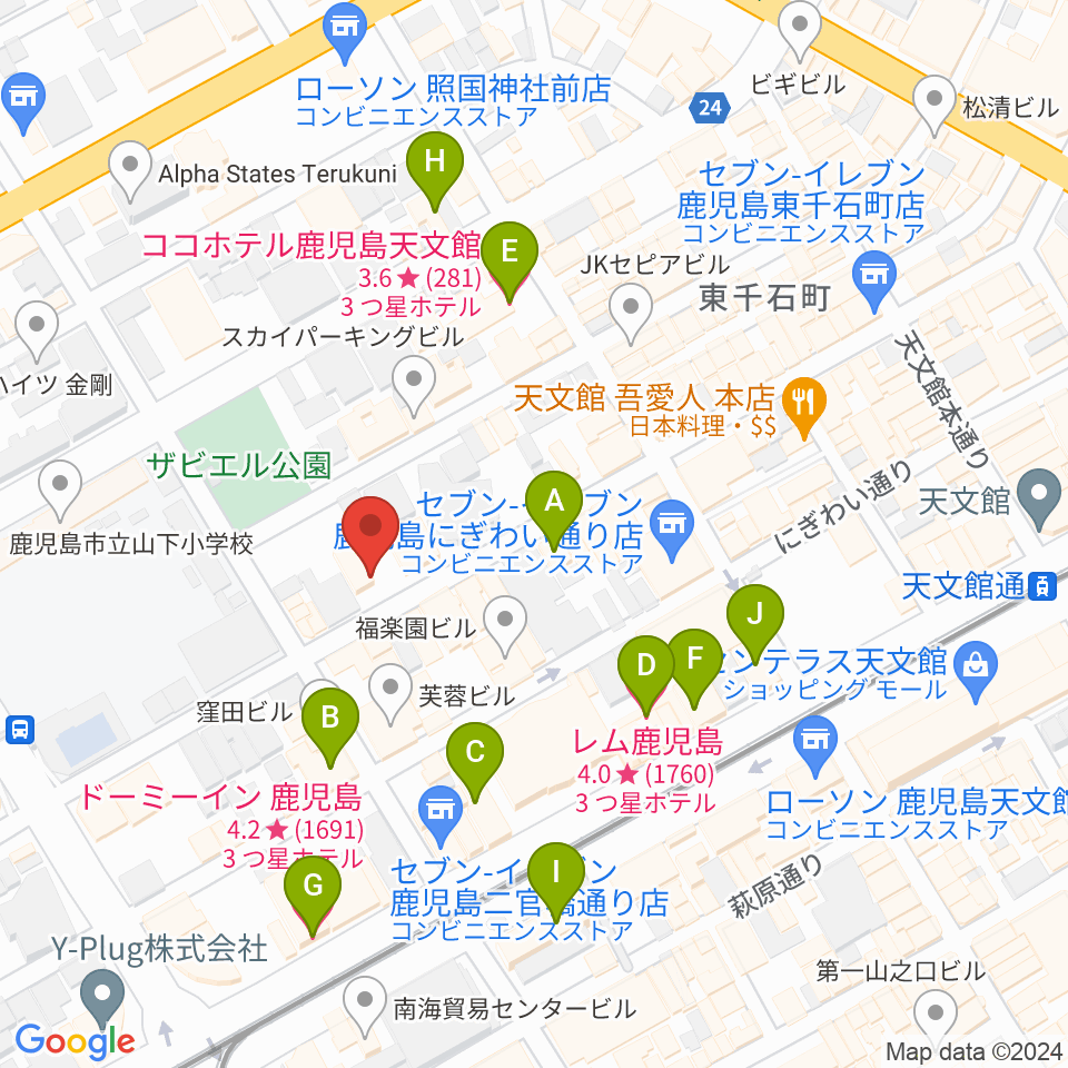 鹿児島キャパルボホール周辺のホテル一覧地図