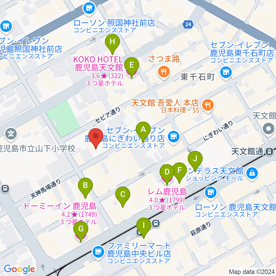 鹿児島キャパルボホール周辺のホテル一覧地図