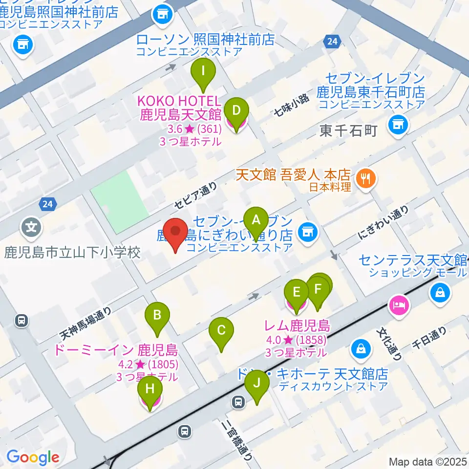 鹿児島キャパルボホール周辺のホテル一覧地図